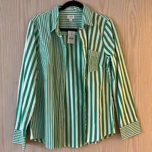 J Crew Green Striped Blouse